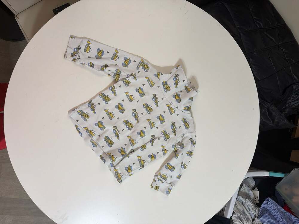 Baby Luigi 24M White Construction Vehicle Print Pima Cotton Turtleneck Top